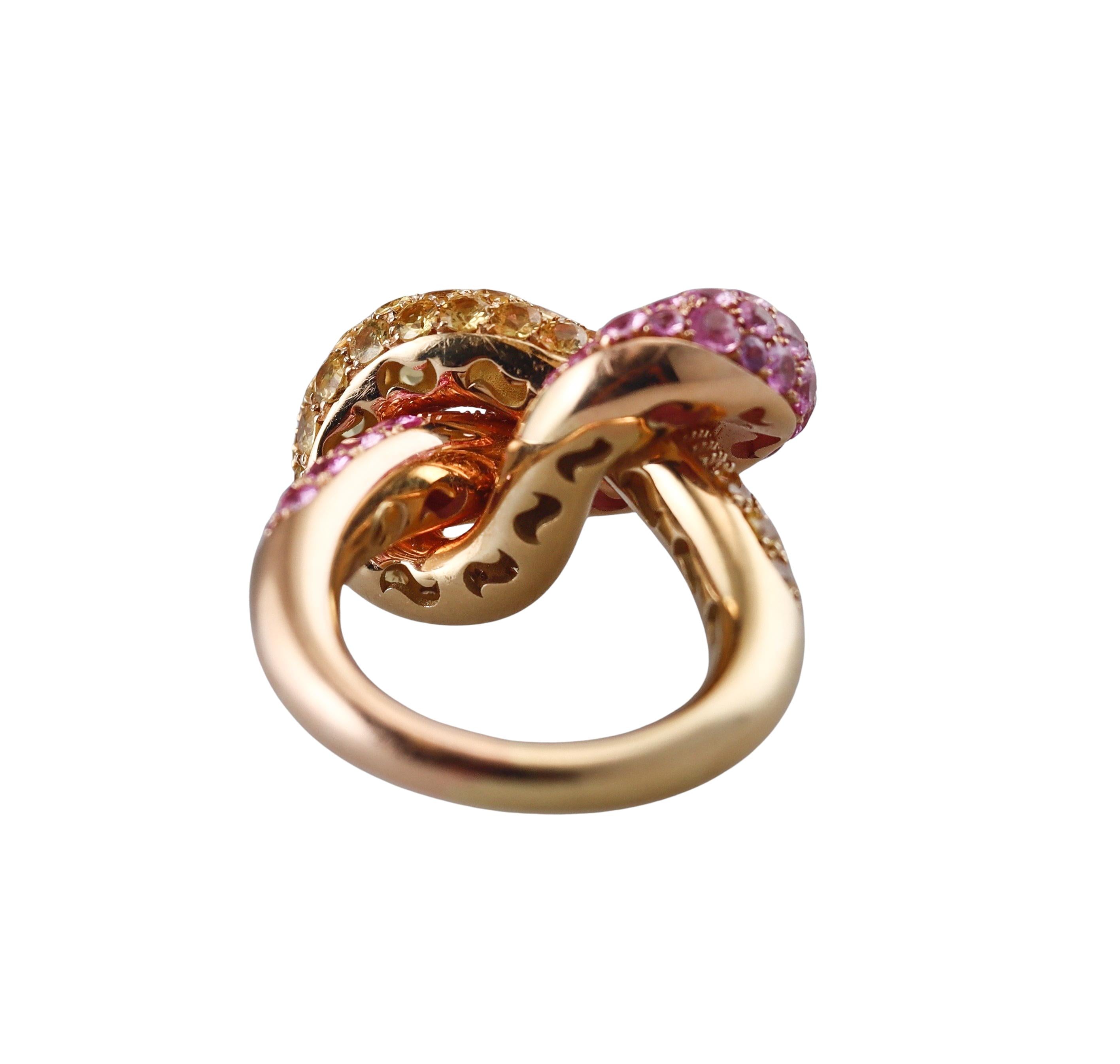 Luca Carati Rose Gold Yellow Pink Sapphire Knot Ring