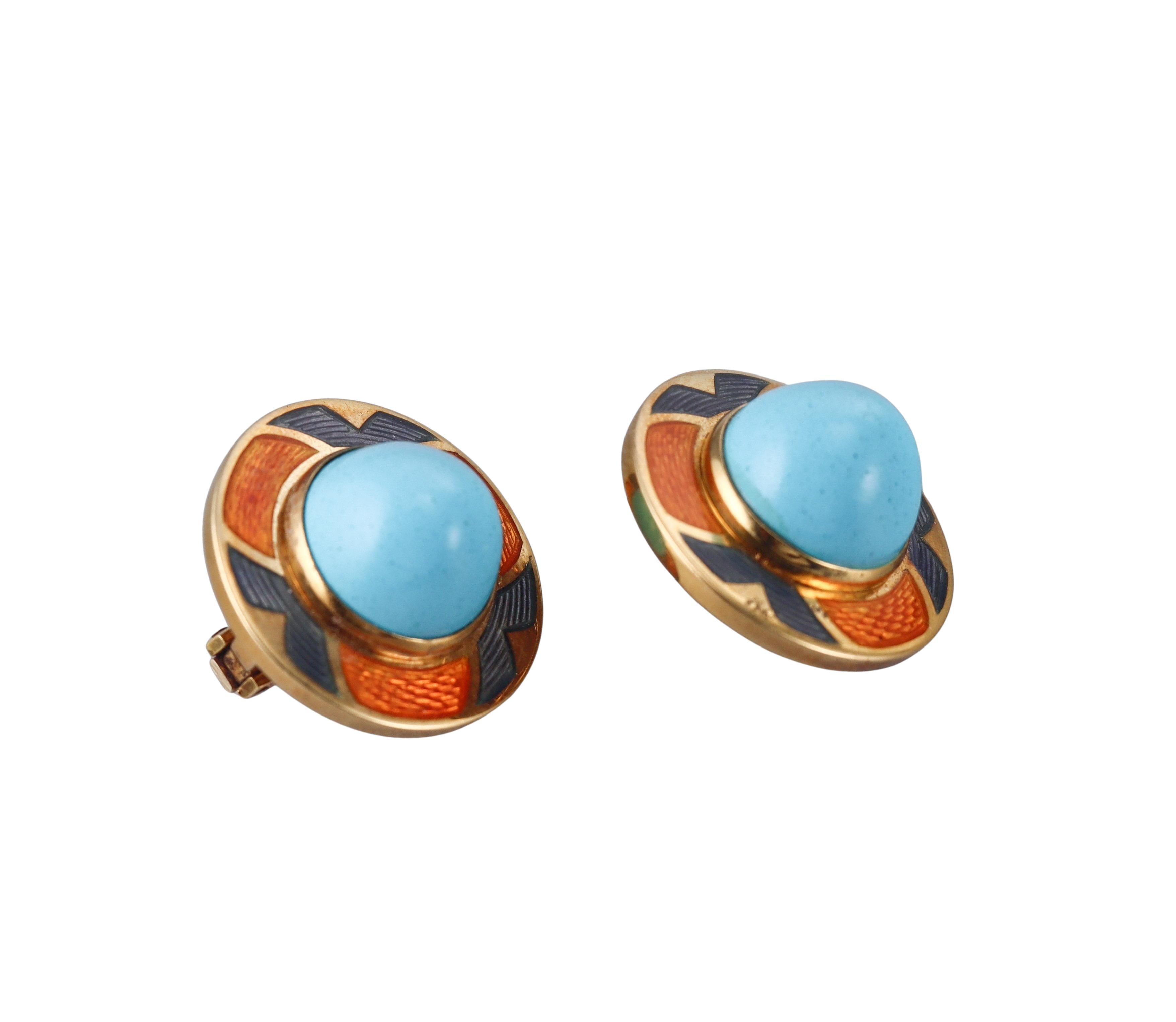 Leo de Vroomen Enamel Turquoise Gold Earrings