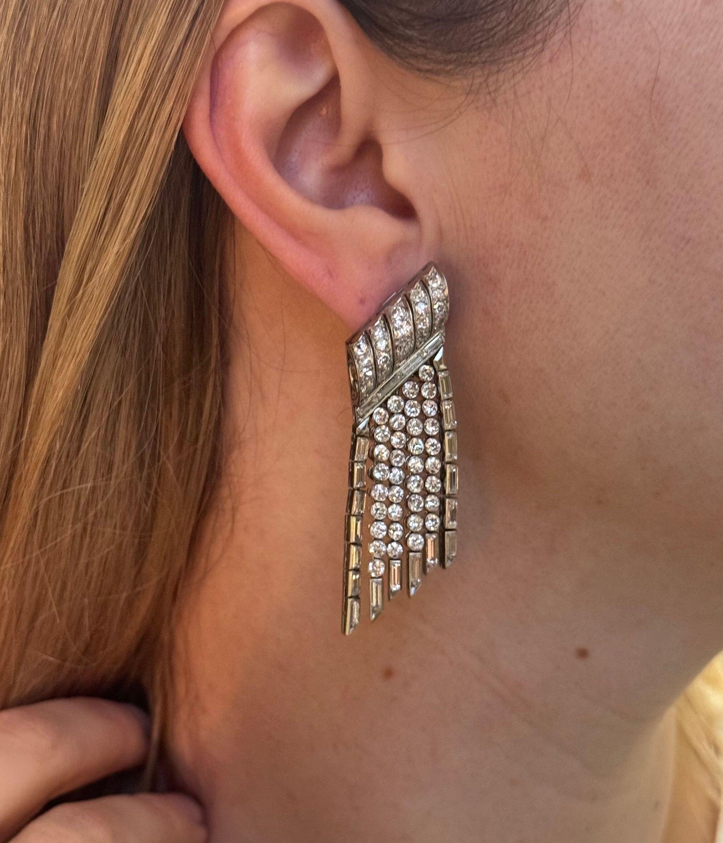 Mid Century 11ctw Diamond Platinum Tassel Earrings
