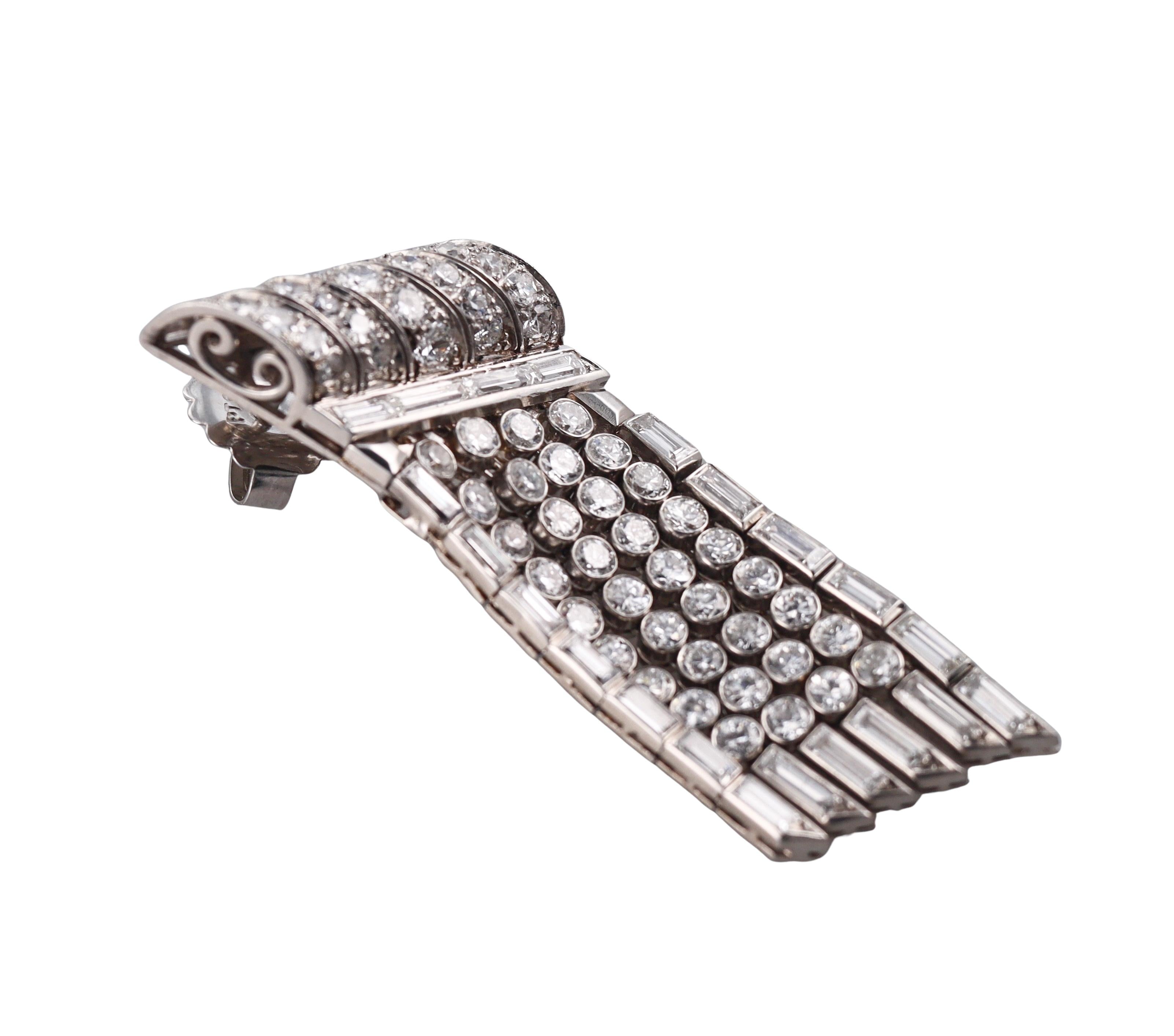 Mid Century 11ctw Diamond Platinum Tassel Earrings