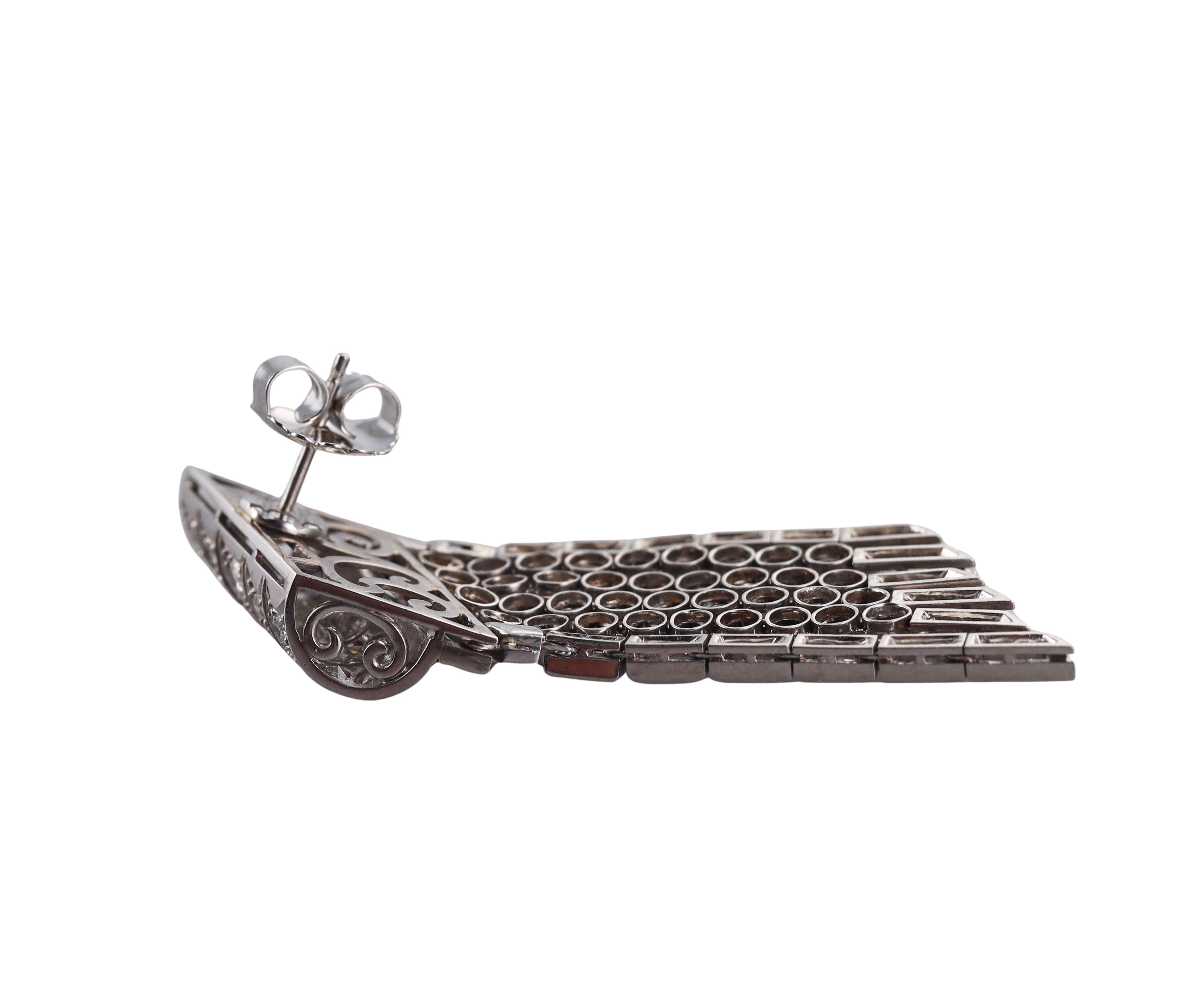 Mid Century 11ctw Diamond Platinum Tassel Earrings