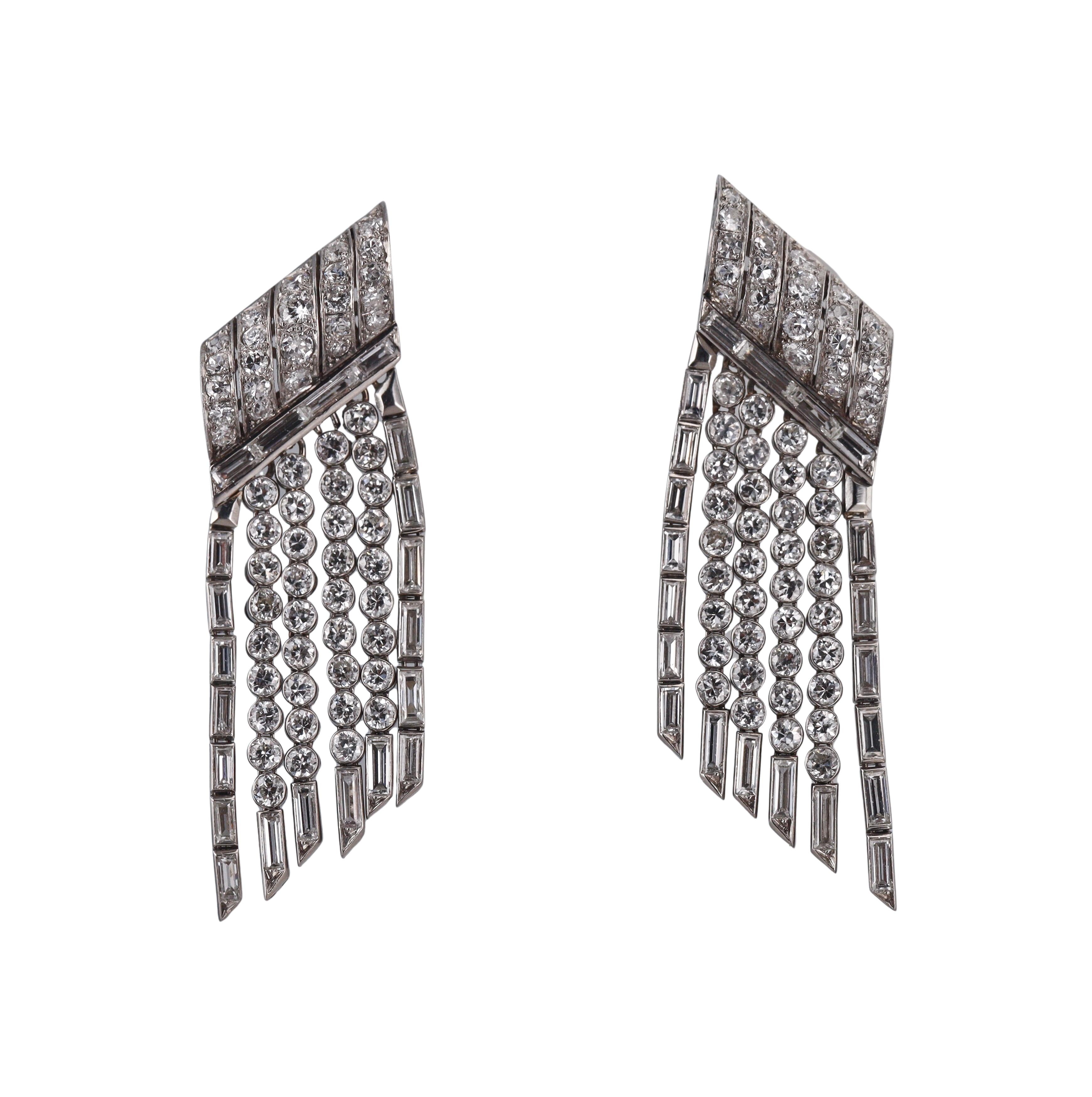 Mid Century 11ctw Diamond Platinum Tassel Earrings