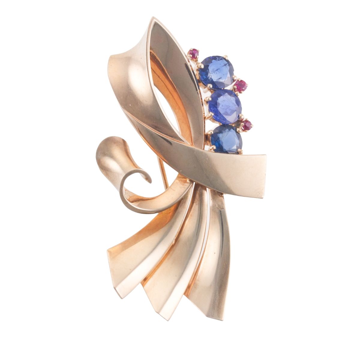 Trabert & Hoeffer Reflection Retro Gold Sapphire Ruby Brooch