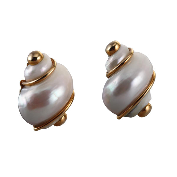 Seaman Schepps Gold Turbo Shell Earrings