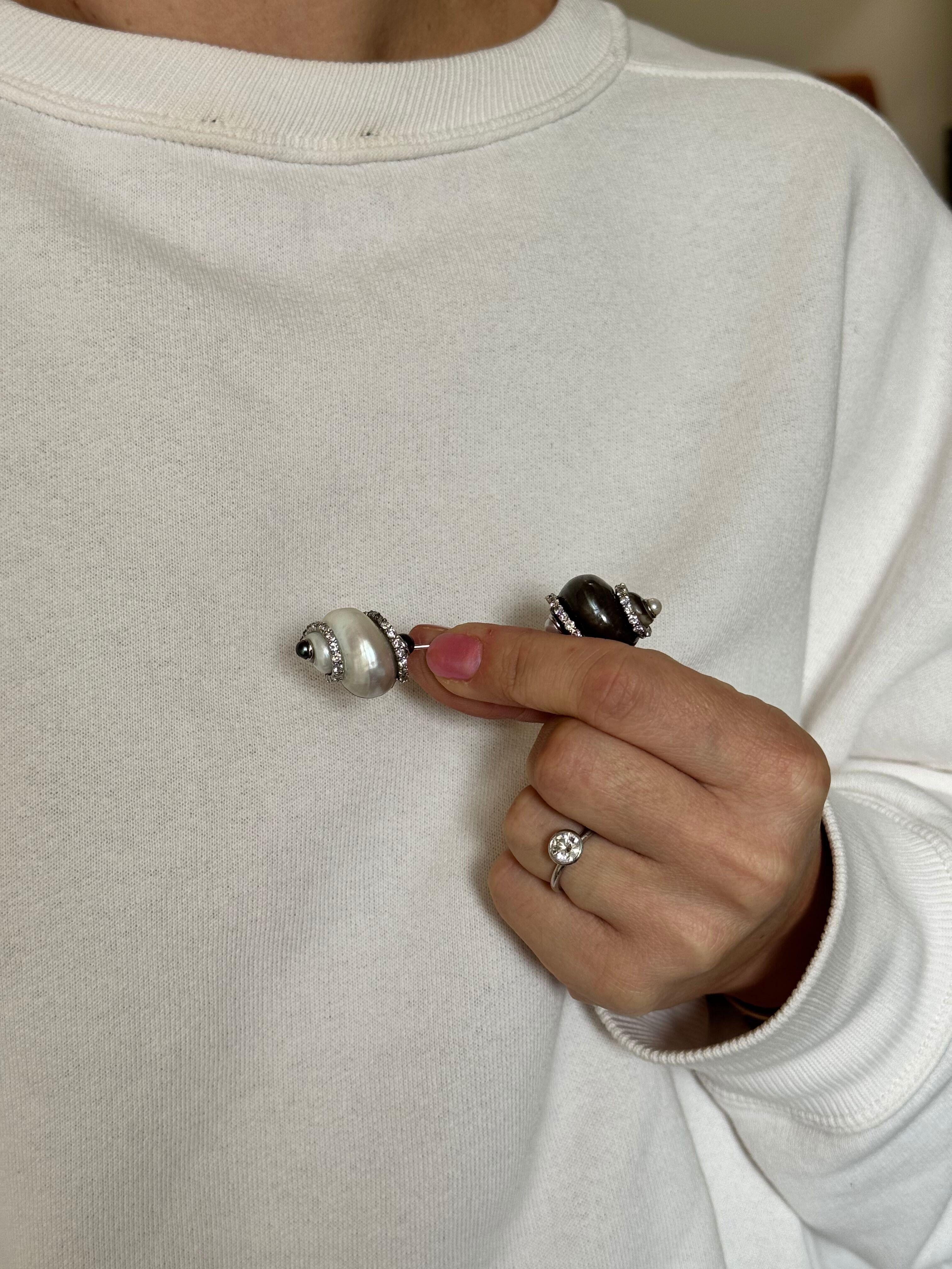 Seaman Schepps Gold Turbo Shell Diamond Pearl Jabot Brooch Pin