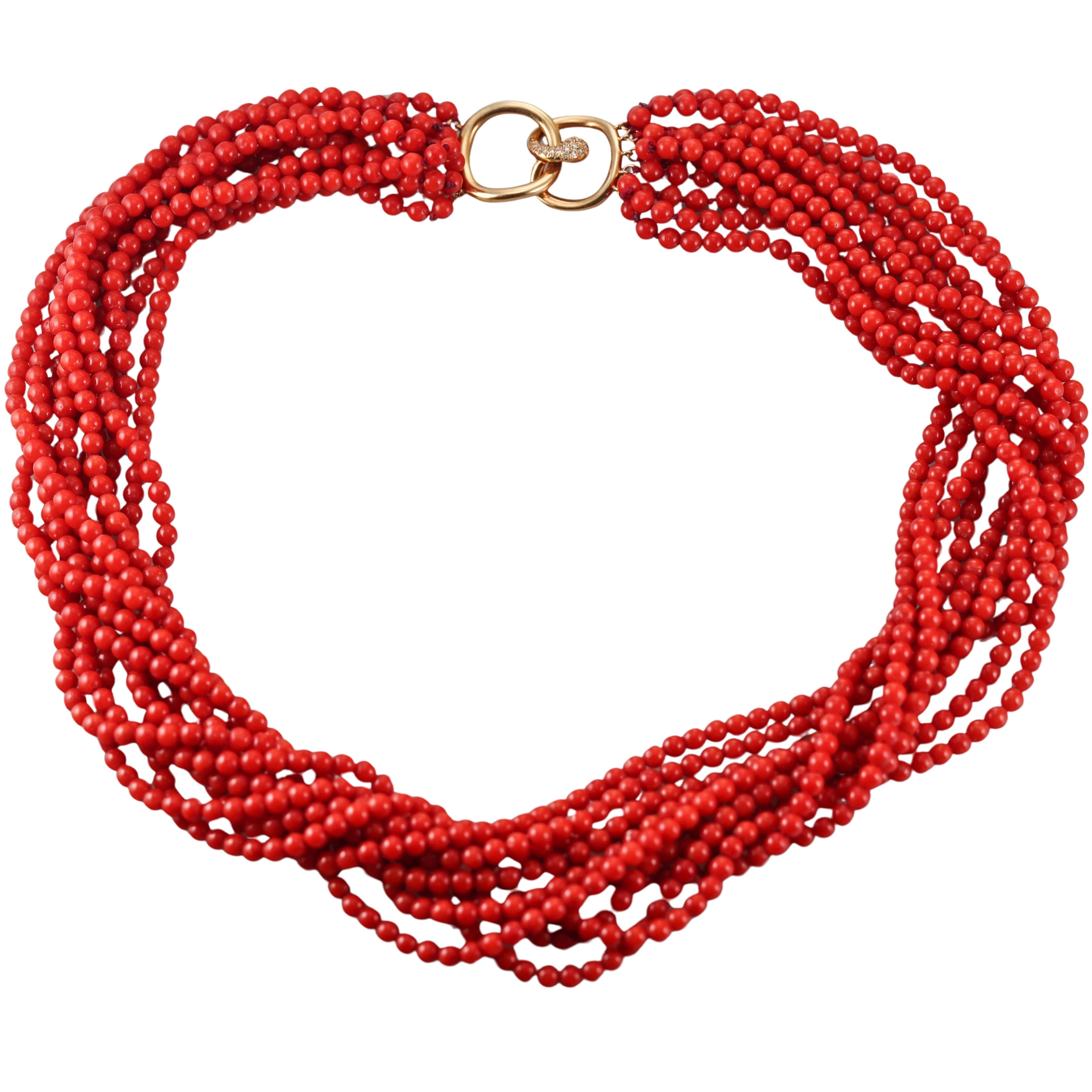 Angela Cummings Coral Diamond Gold Torsade Necklace