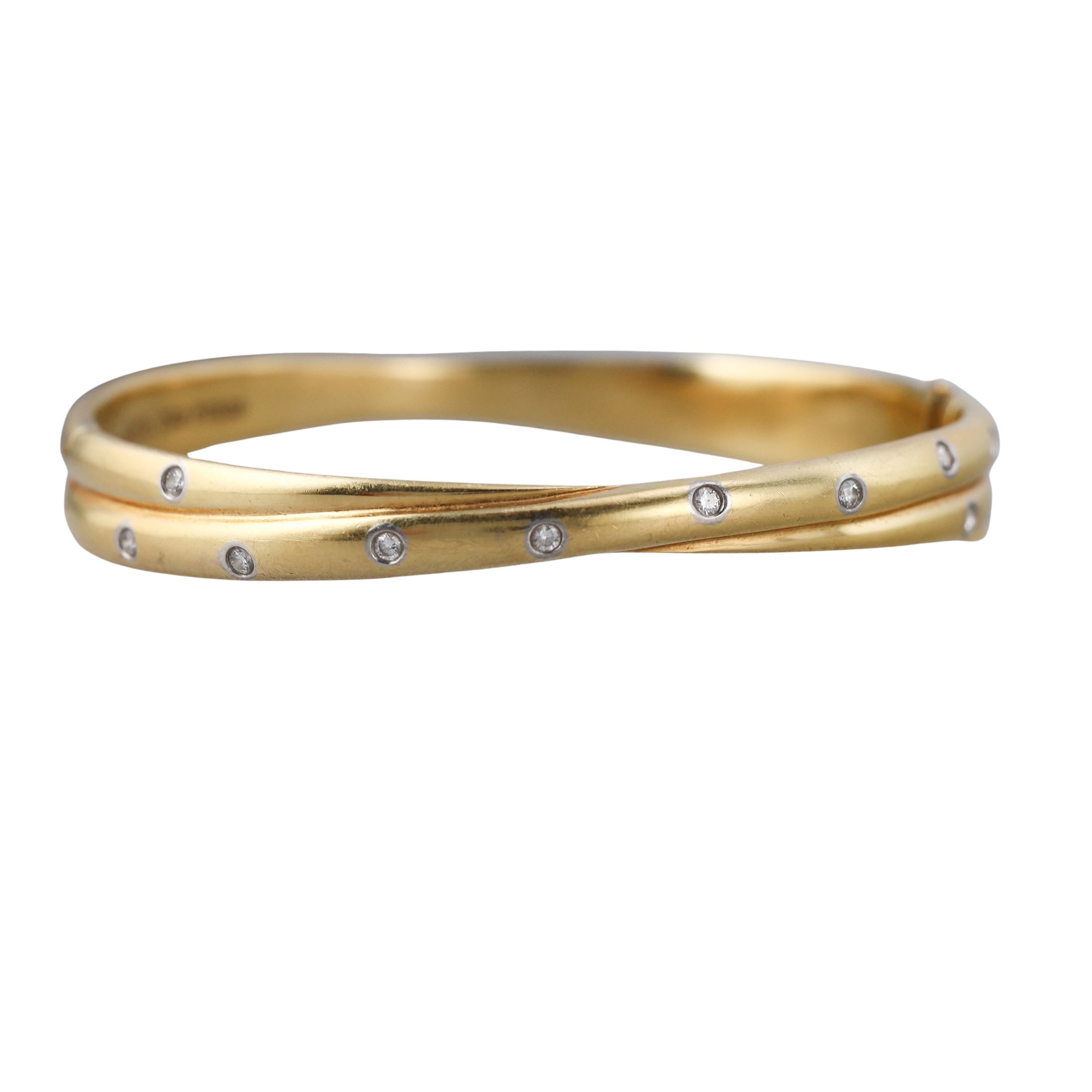 Tiffany & Co Etoile Diamond Gold Platinum Crossover Bangle Bracelet