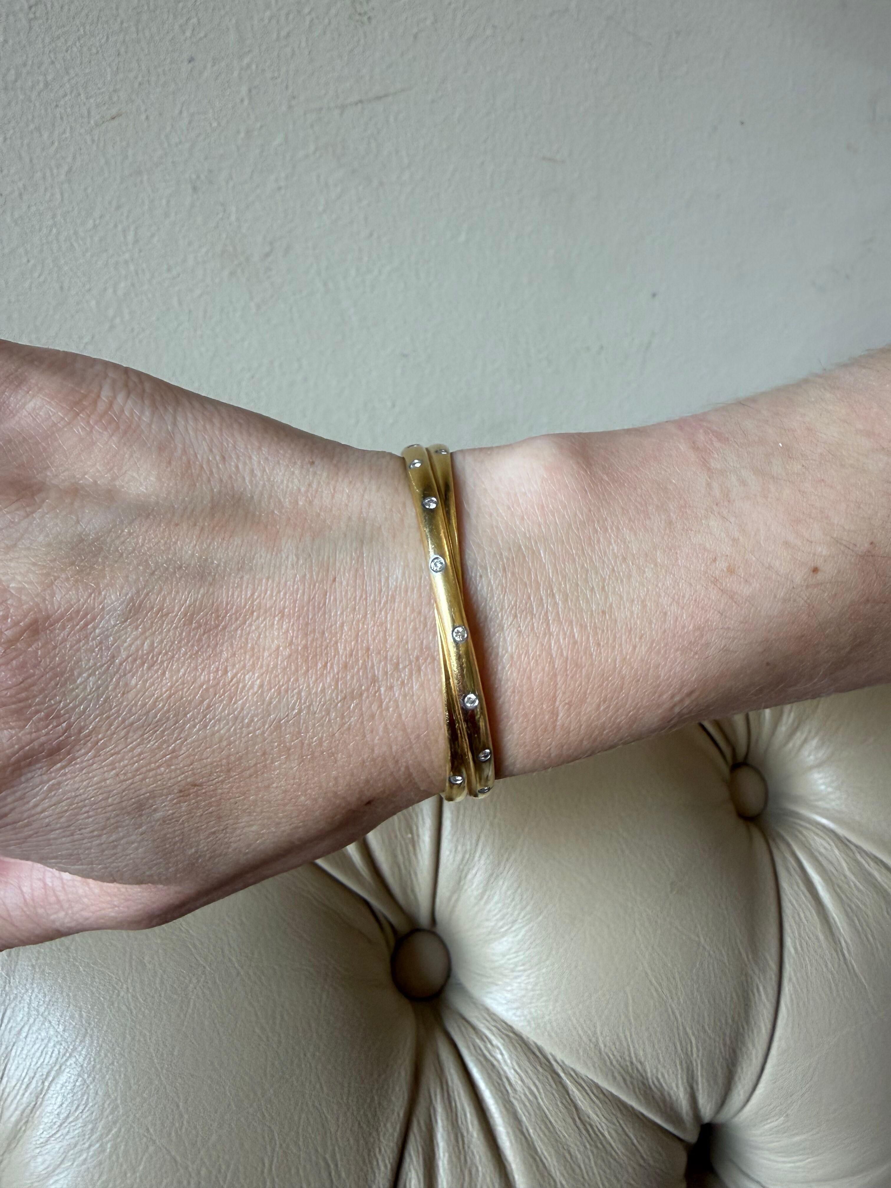 Tiffany & Co Etoile Diamond Gold Platinum Crossover Bangle Bracelet