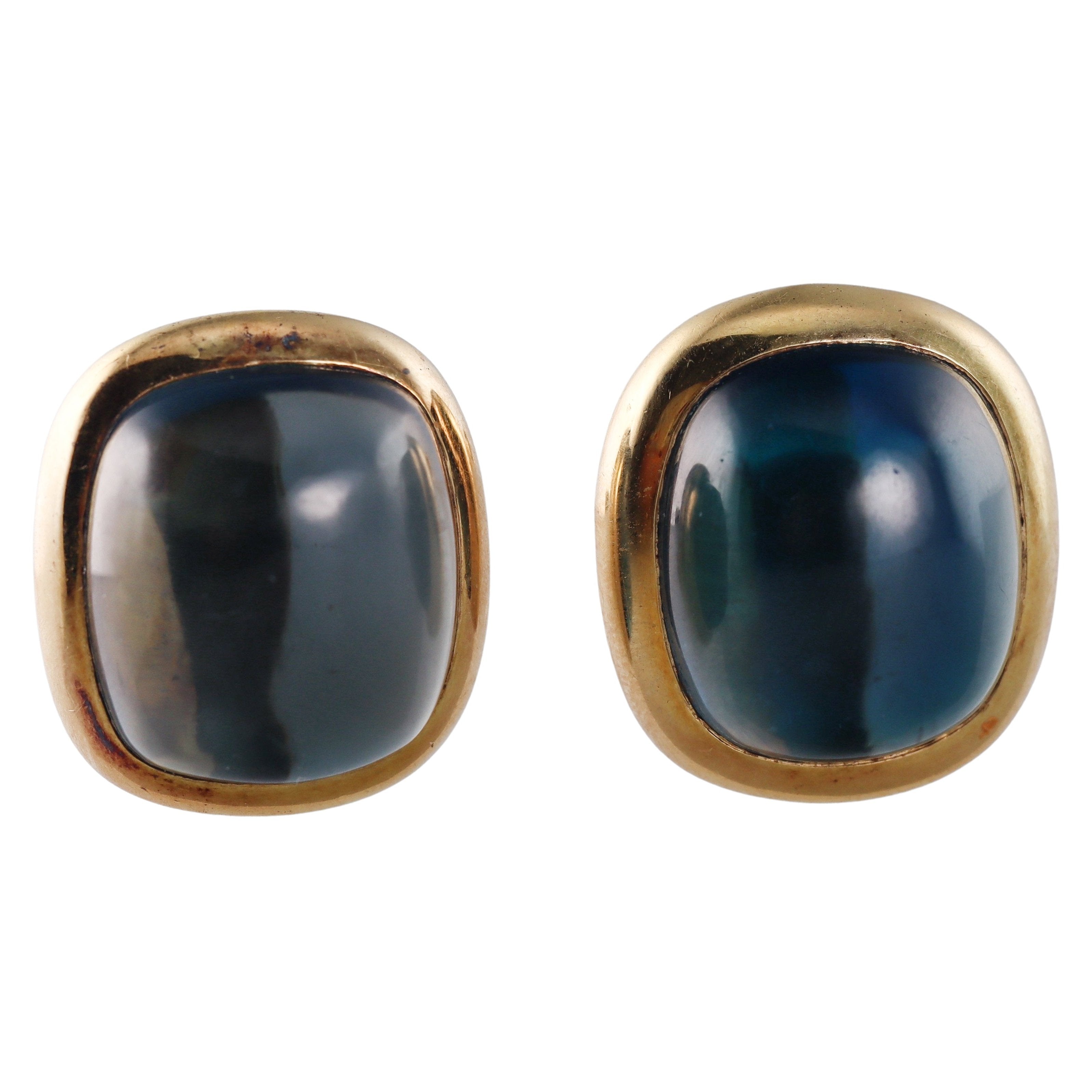 Laura Munder 94ctw London Blue Topaz Gold Cabochon Earrings