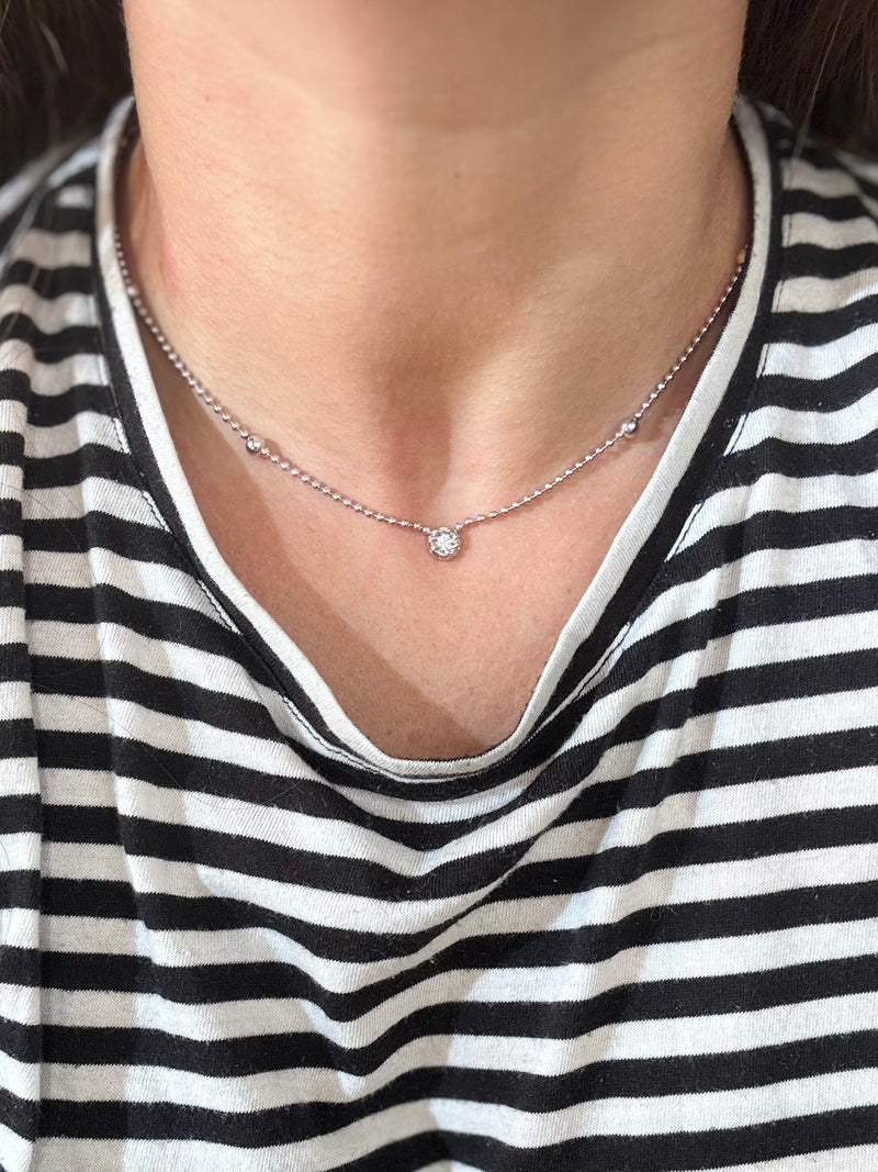 Roberto Coin White Gold Diamond Ball Chain Necklace