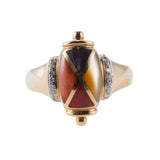 Asch Grossbardt Inlay Coral Mother of Pearl Diamond Gold Ring