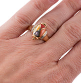 Asch Grossbardt Inlay Coral Mother of Pearl Diamond Gold Ring