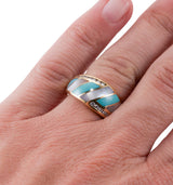 Asch Grossbardt Inlay Mother of Pearl Turquoise Diamond Gold Ring