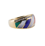 Asch Grossbardt Inlay Coral Mother of Pearl Lapis Malachite Diamond Gold Ring