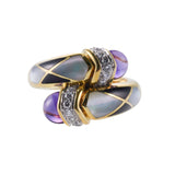 Asch Grossbardt Inlay Mother of Pearl Diamond Amethyst Gold Bypass Ring