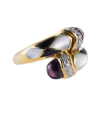 Asch Grossbardt Inlay Mother of Pearl Diamond Amethyst Gold Bypass Ring