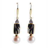 Asch Grossbardt Inlay Mother of Pearl Onyx Diamond Pearl Gold Earrings