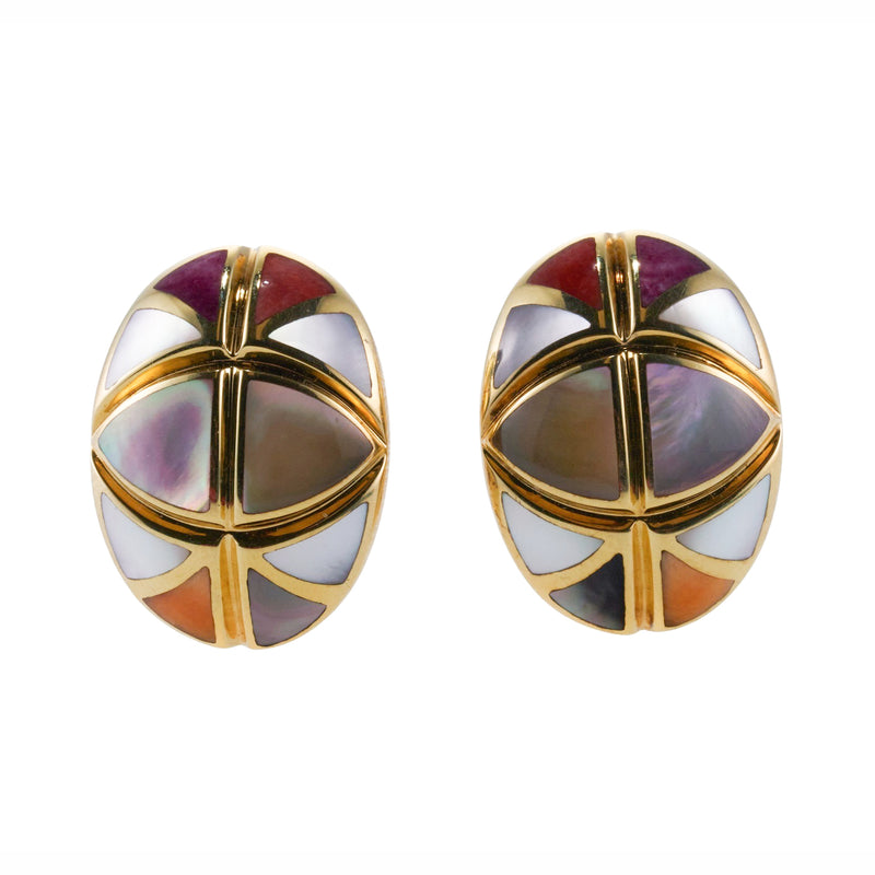 Asch Grossbardt Inlay Mother of Pearl Gold Earrings