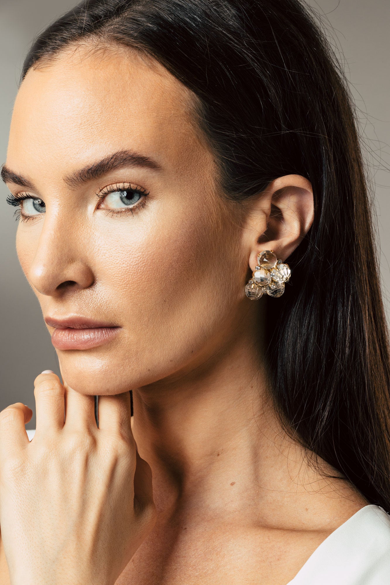 Aletto Brothers Gold Crystal Diamond Mezza Luna Earrings