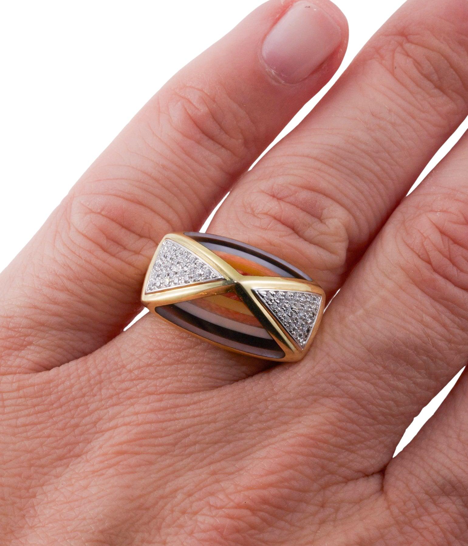 Asch Grossbardt Inlay Mother of Pearl Diamond Gold Ring