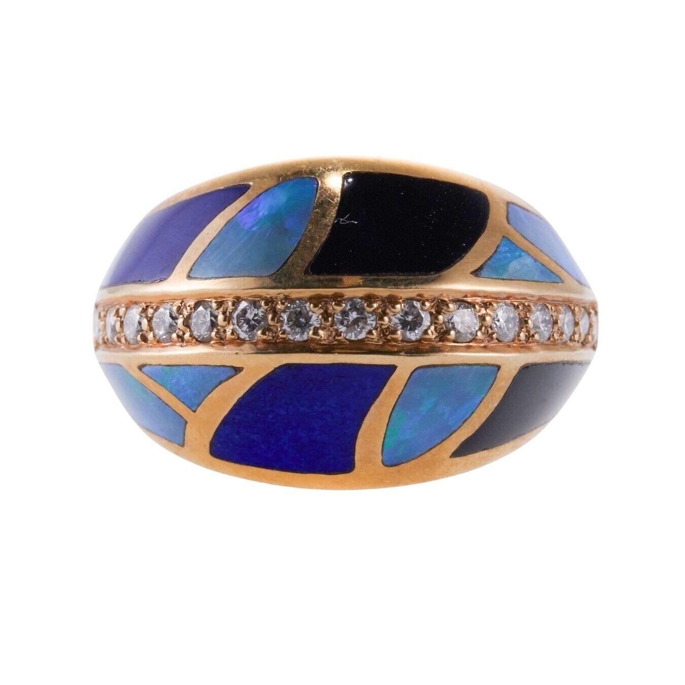 Asch Grossbardt Inlay Mother of Pearl Onyx Opal Lapis Diamond Gold Ring