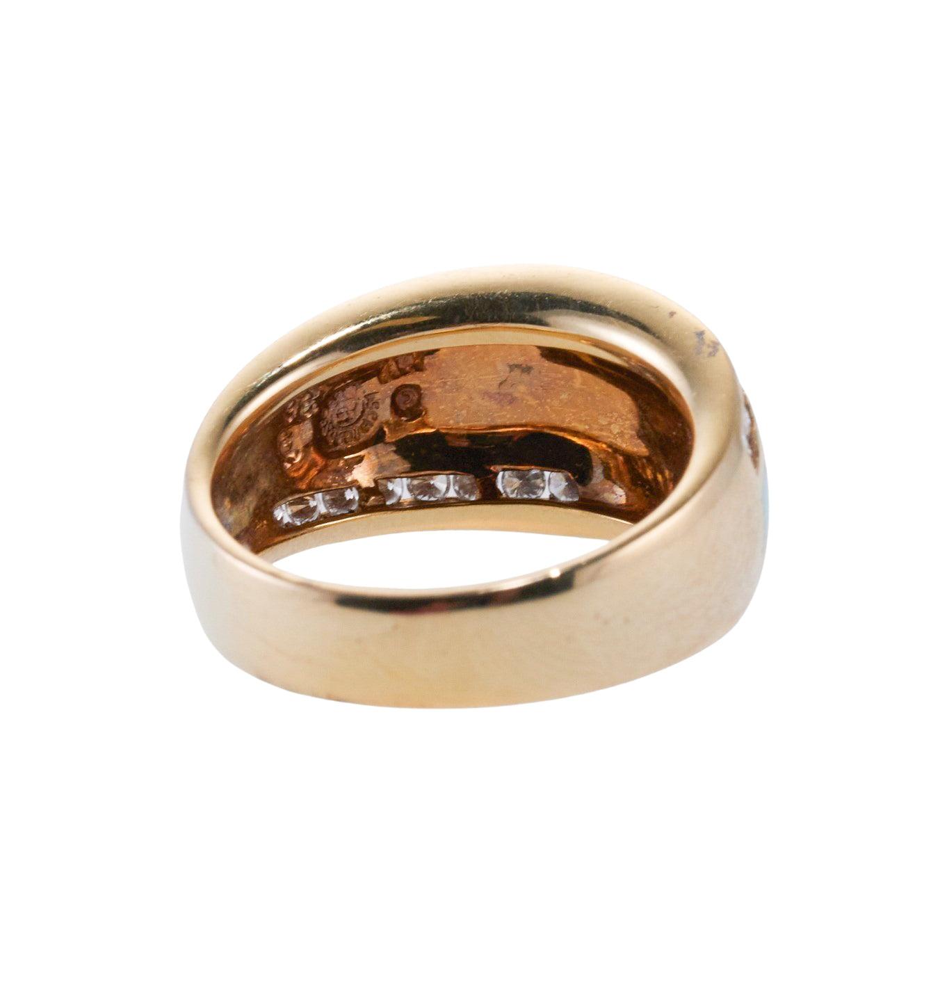 Asch Grossbardt Inlay Mother of Pearl Turquoise Diamond Gold Ring