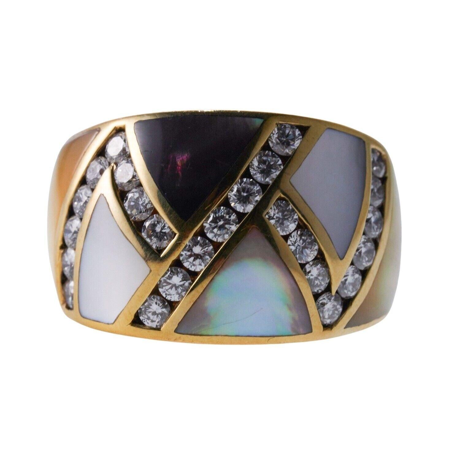Asch Grossbardt MOP Inlay Diamond Gold Ring