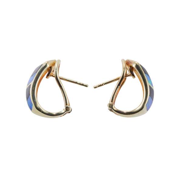 Asch Grossbardt Inlay Onyx Opal Diamond Gold Earrings