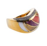 Asch Grossbardt Inlay Coral Mother of Pearl Diamond Gold Wave Ring