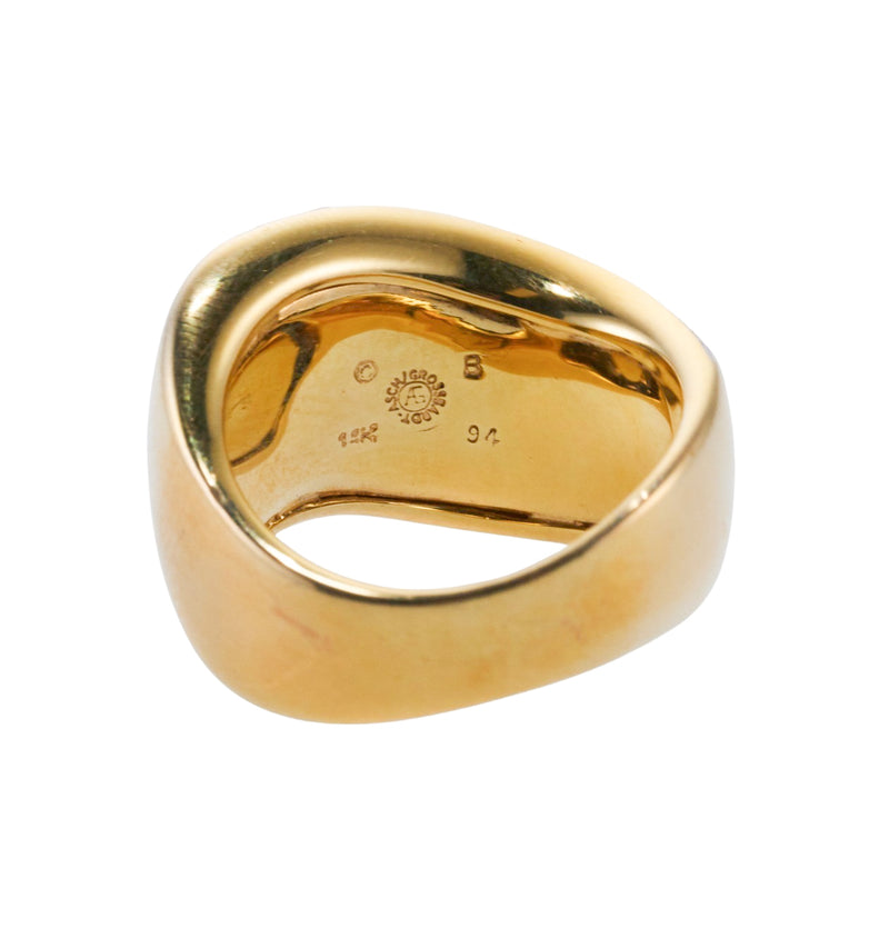 Asch Grossbardt Inlay Coral Mother of Pearl Diamond Gold Wave Ring