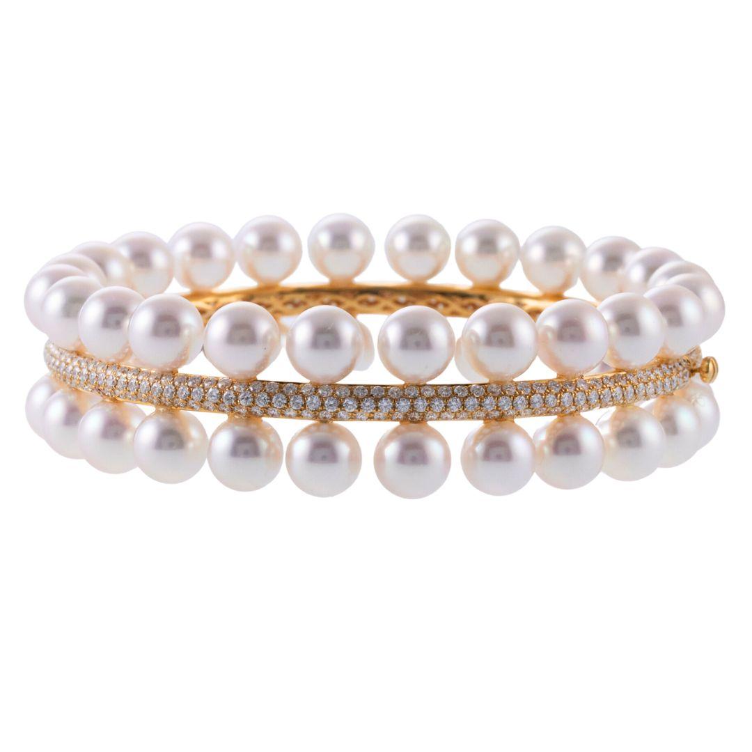 Assael Forever Pearl Diamond Gold Bangle Bracelet