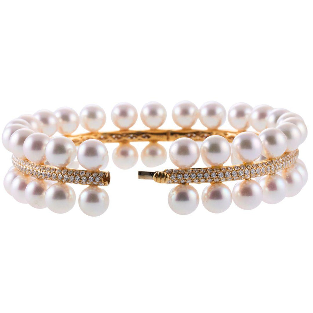 Assael Forever Pearl Diamond Gold Bangle Bracelet