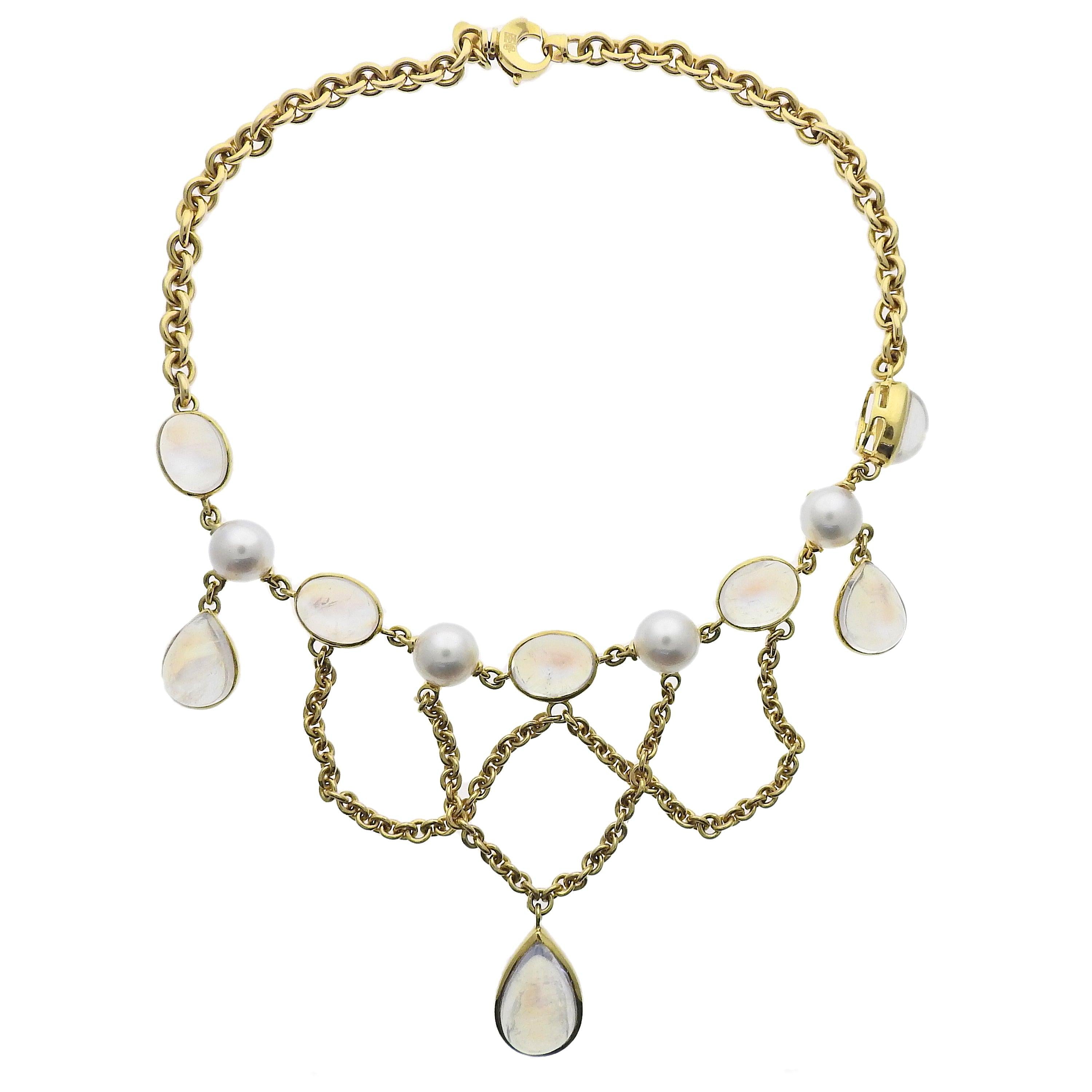 Assael South Sea Pearl Gold Moonstone Drop Necklace