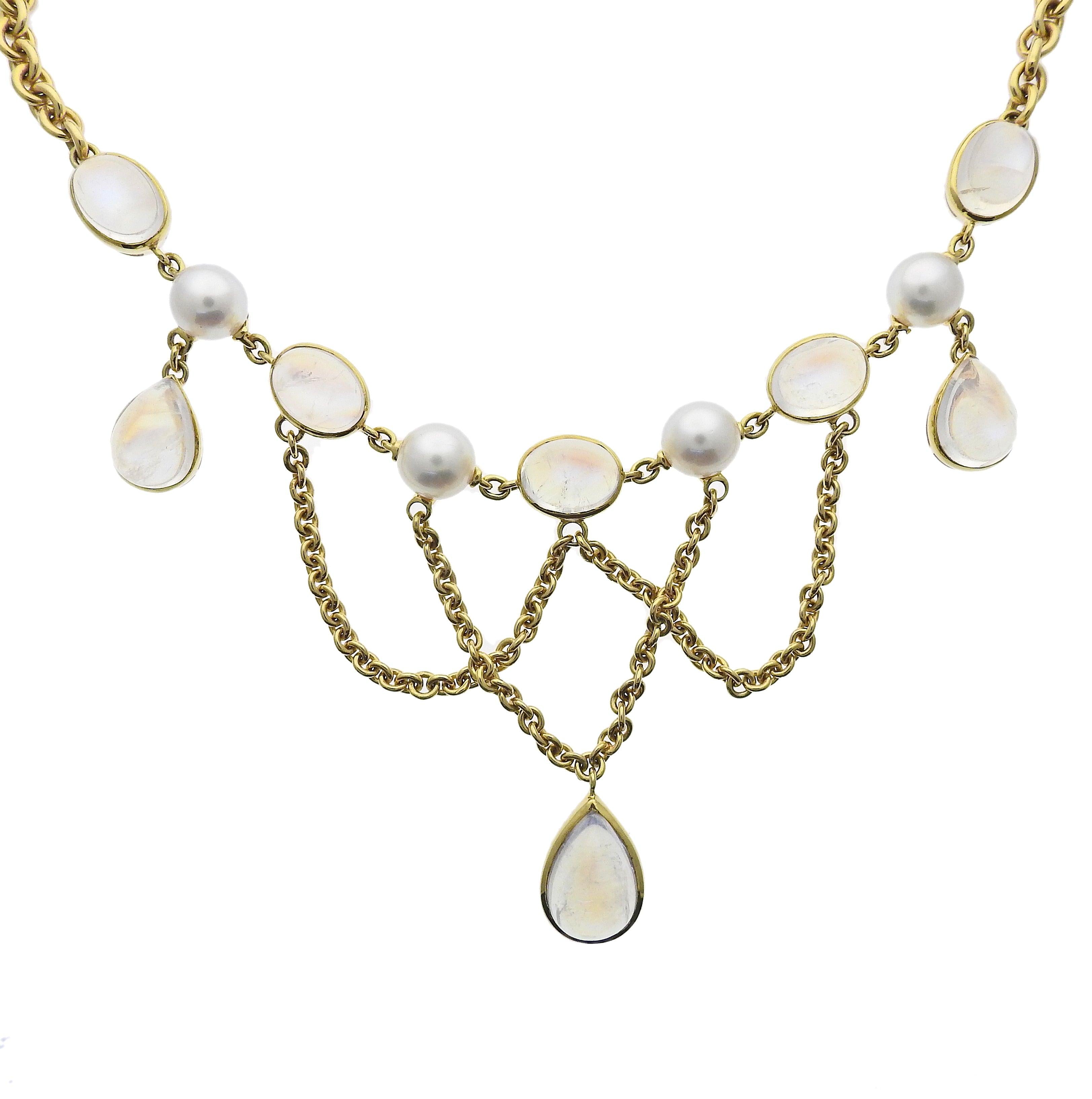 Assael South Sea Pearl Gold Moonstone Drop Necklace