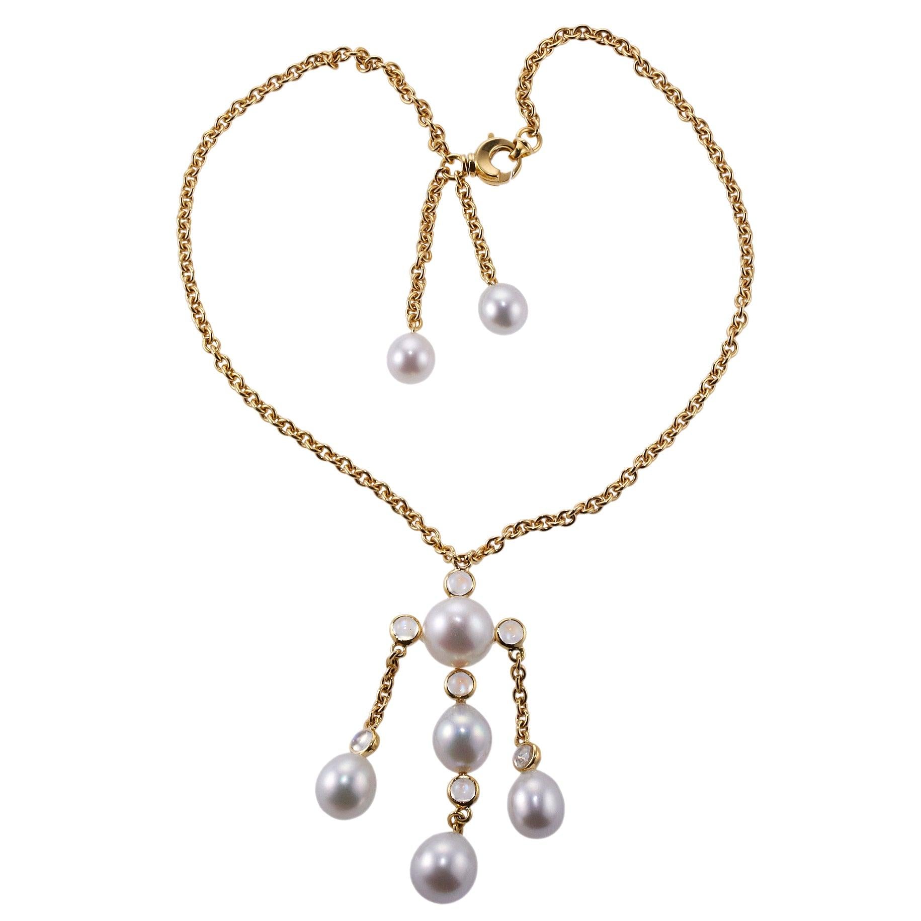 Assael South Sea Pearl Gold Moonstone Drop Pendant Necklace