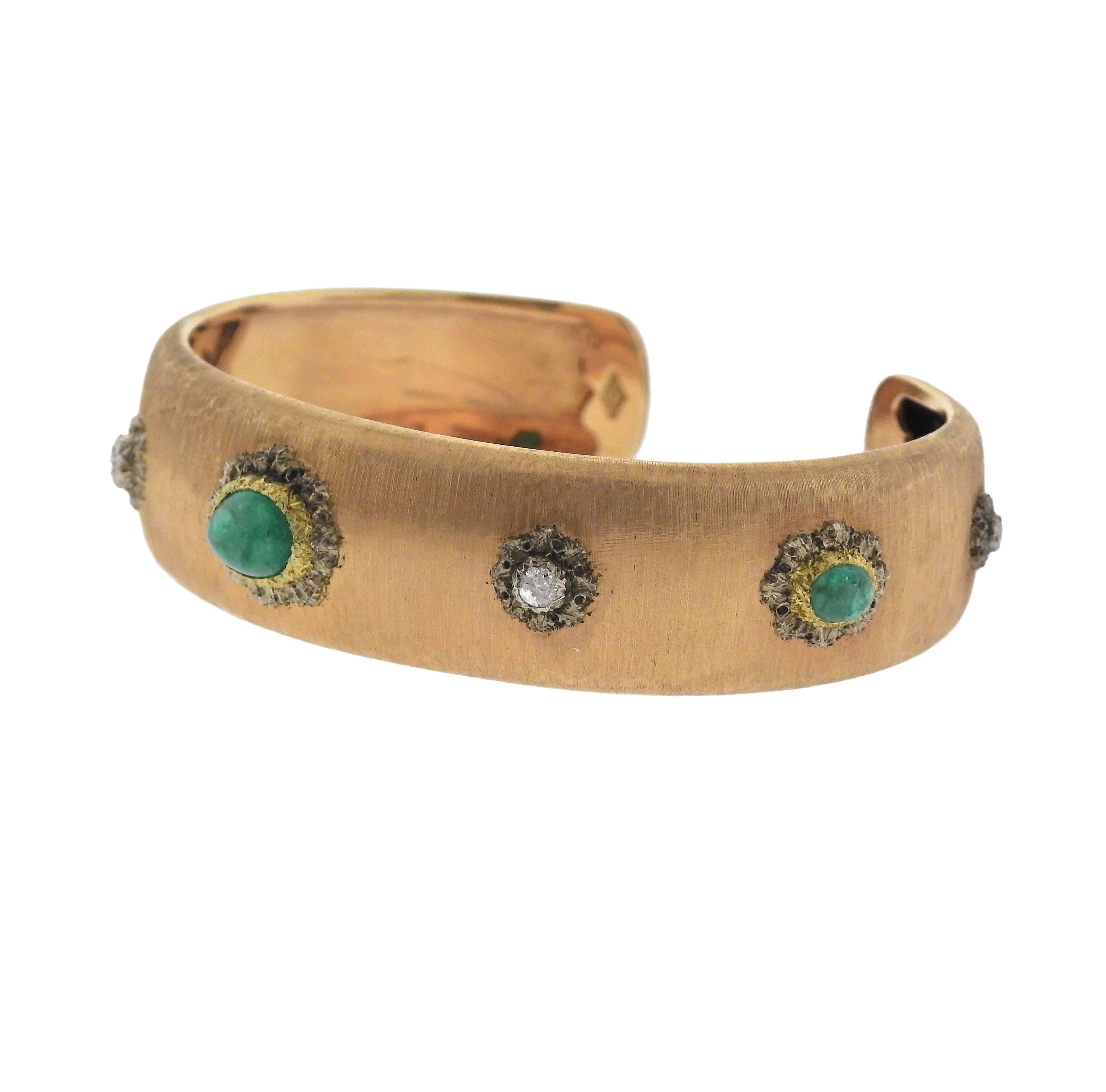 Buccellati Emerald Diamond Gold Cuff Bracelet