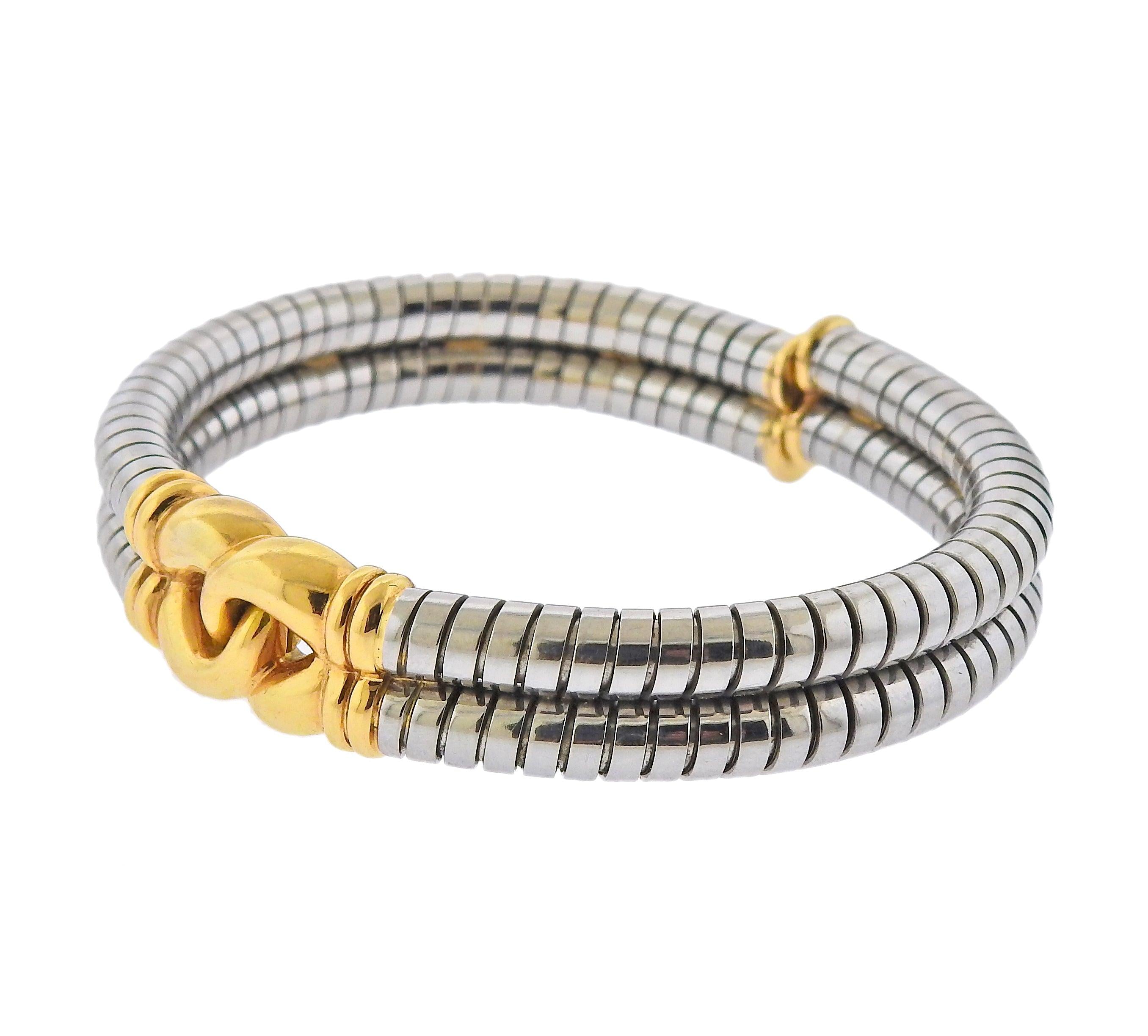 Bvlgari Bulgari Tubogas Gold Steel Cuff Bracelet
