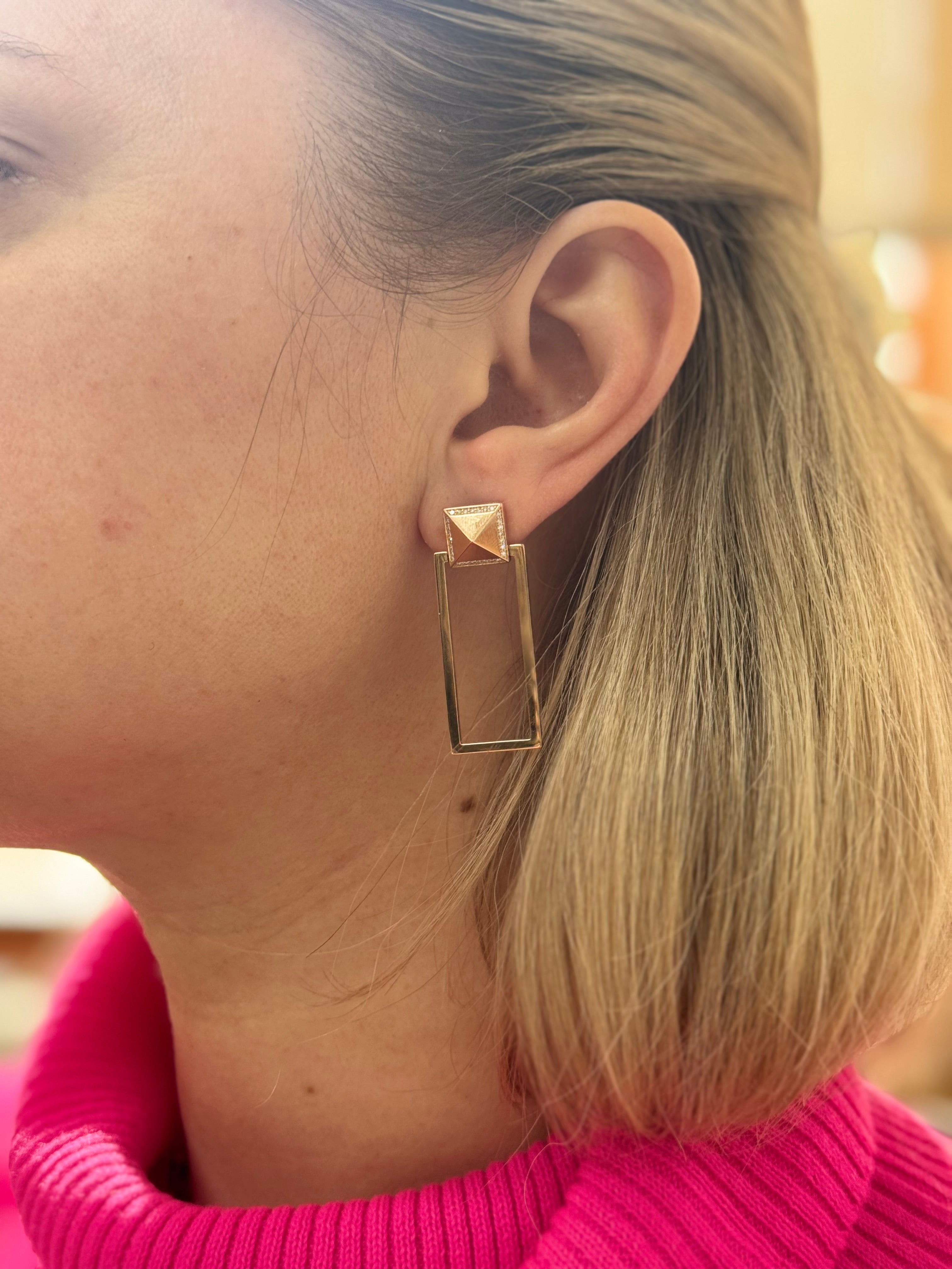 Roberto Coin Obelisco Rose Gold Diamond Drop Earrings