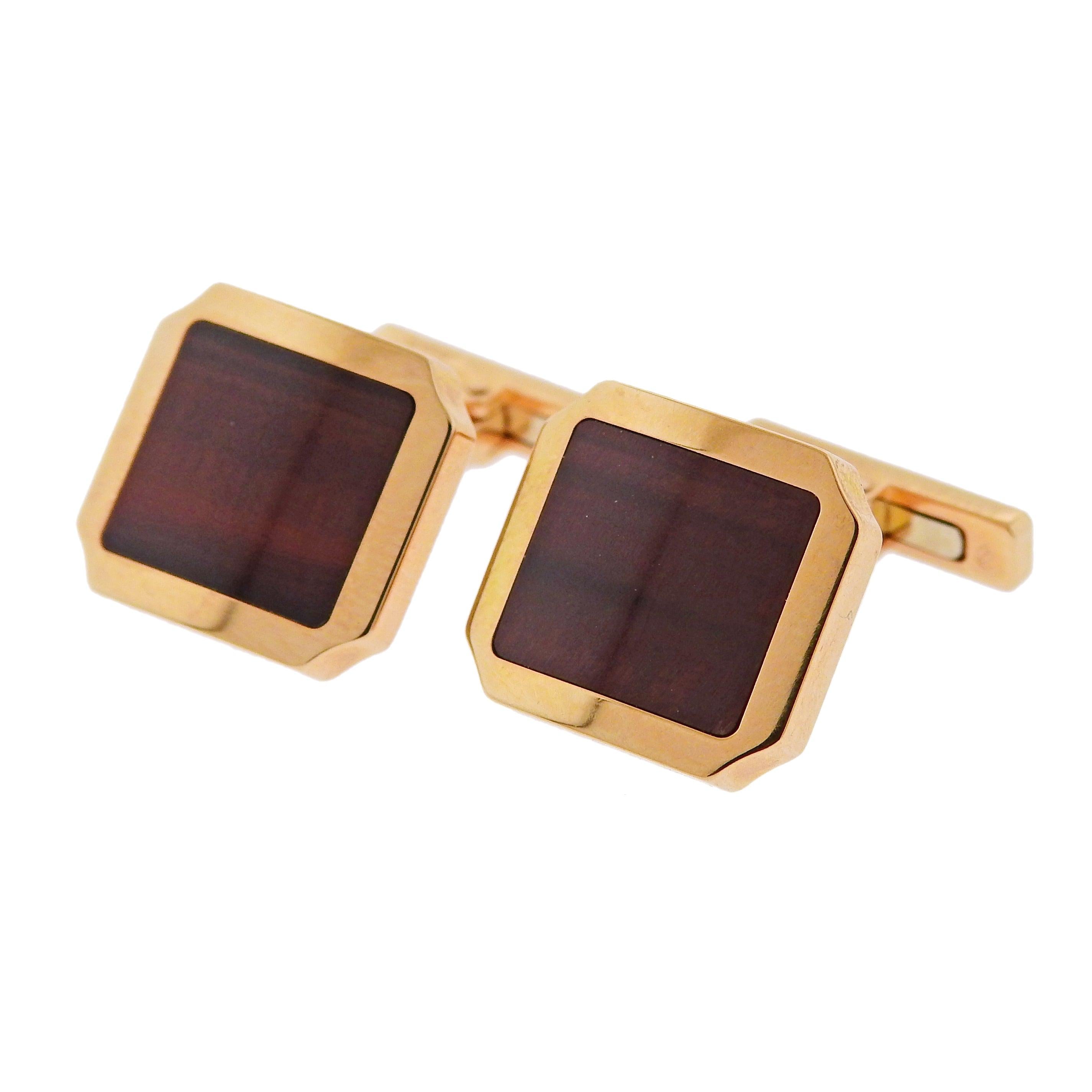 Cartier Santos Tiger's Eye Rose Gold Cufflinks