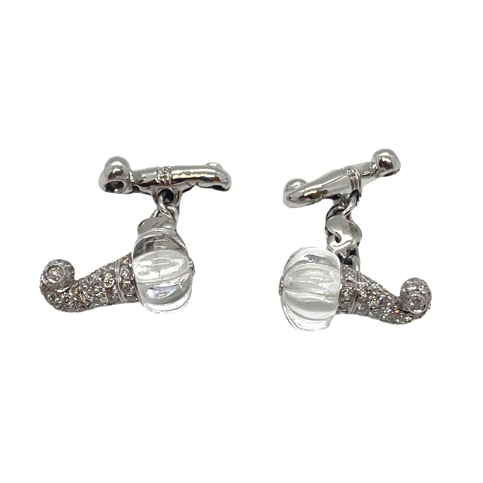 Chantecler Carved Rock Crystal Diamond 18k Gold Cufflinks