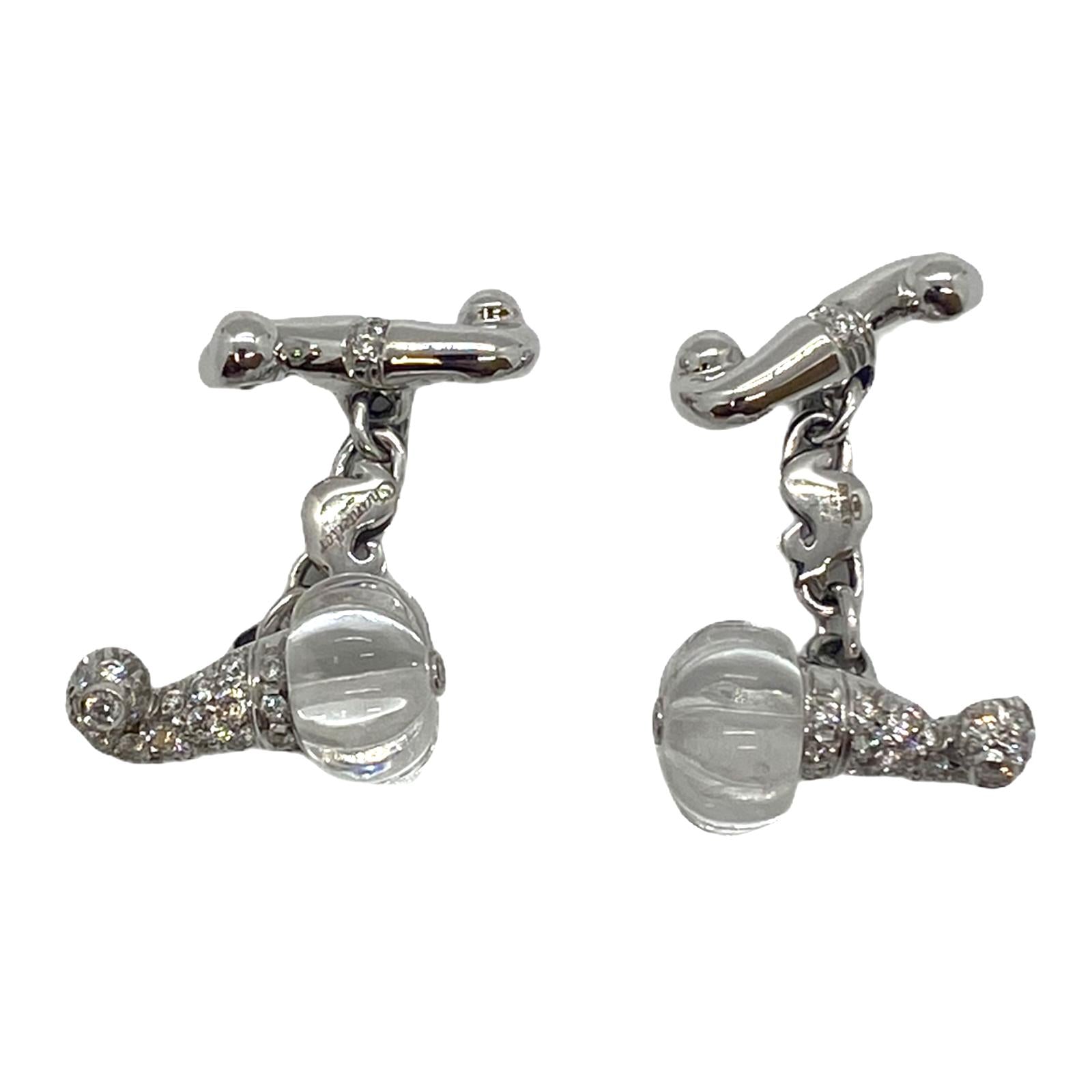 Chantecler Carved Rock Crystal Diamond 18k Gold Cufflinks