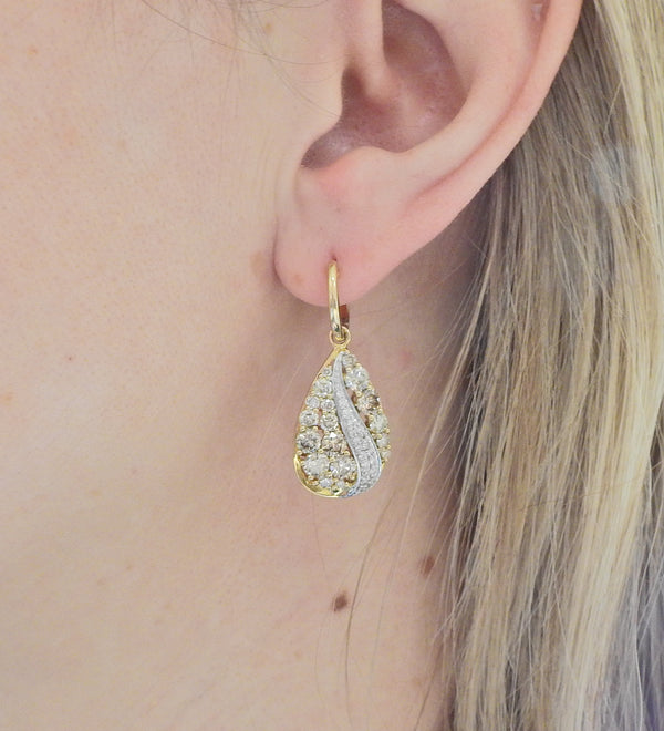4.08ctw Fancy Diamond Gold Drop Earrings