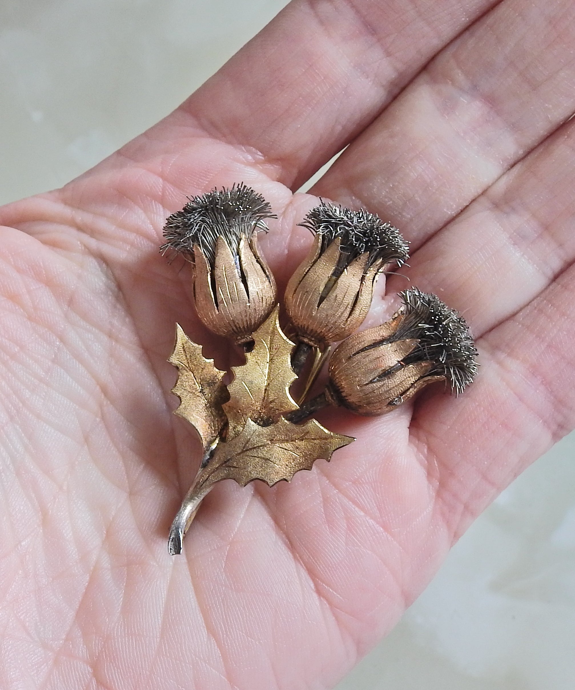 Buccellati Thistle Tri Color Gold Brooch
