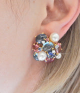 Seaman Schepps Bubble Diamond Pearl Tourmaline Sapphire Topaz Gold Earrings