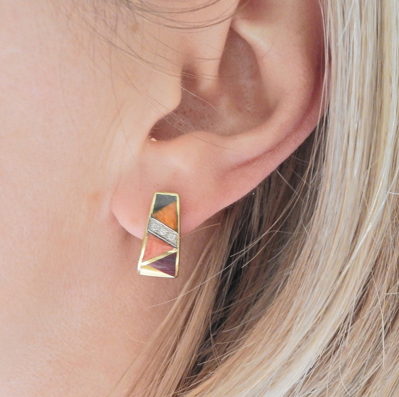 Asch Grossbardt Inlay Gemstone Diamond Gold Earrings