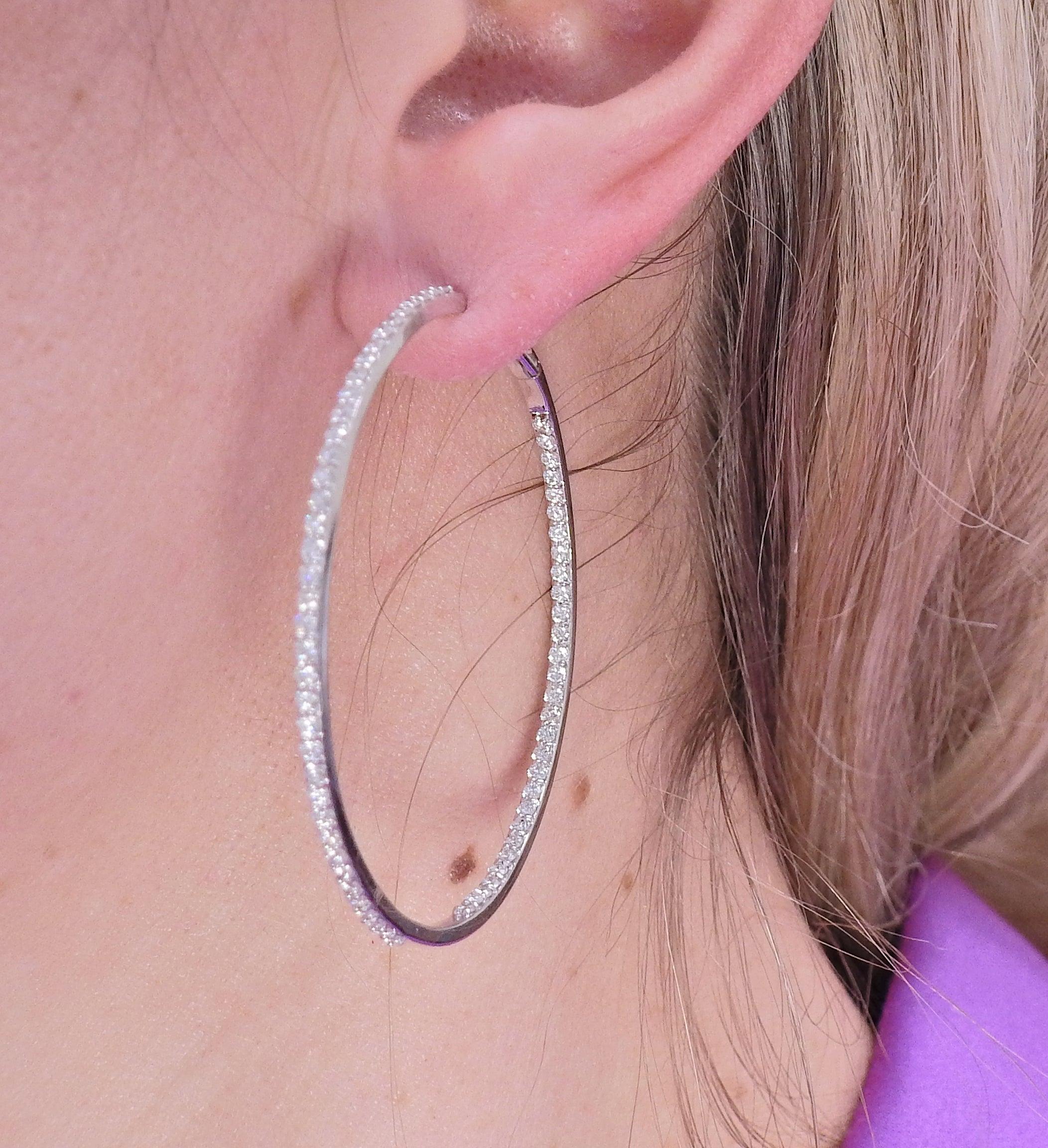 Bucherer Gold 2.89ctw Diamond Inside Out Hoop Earrings