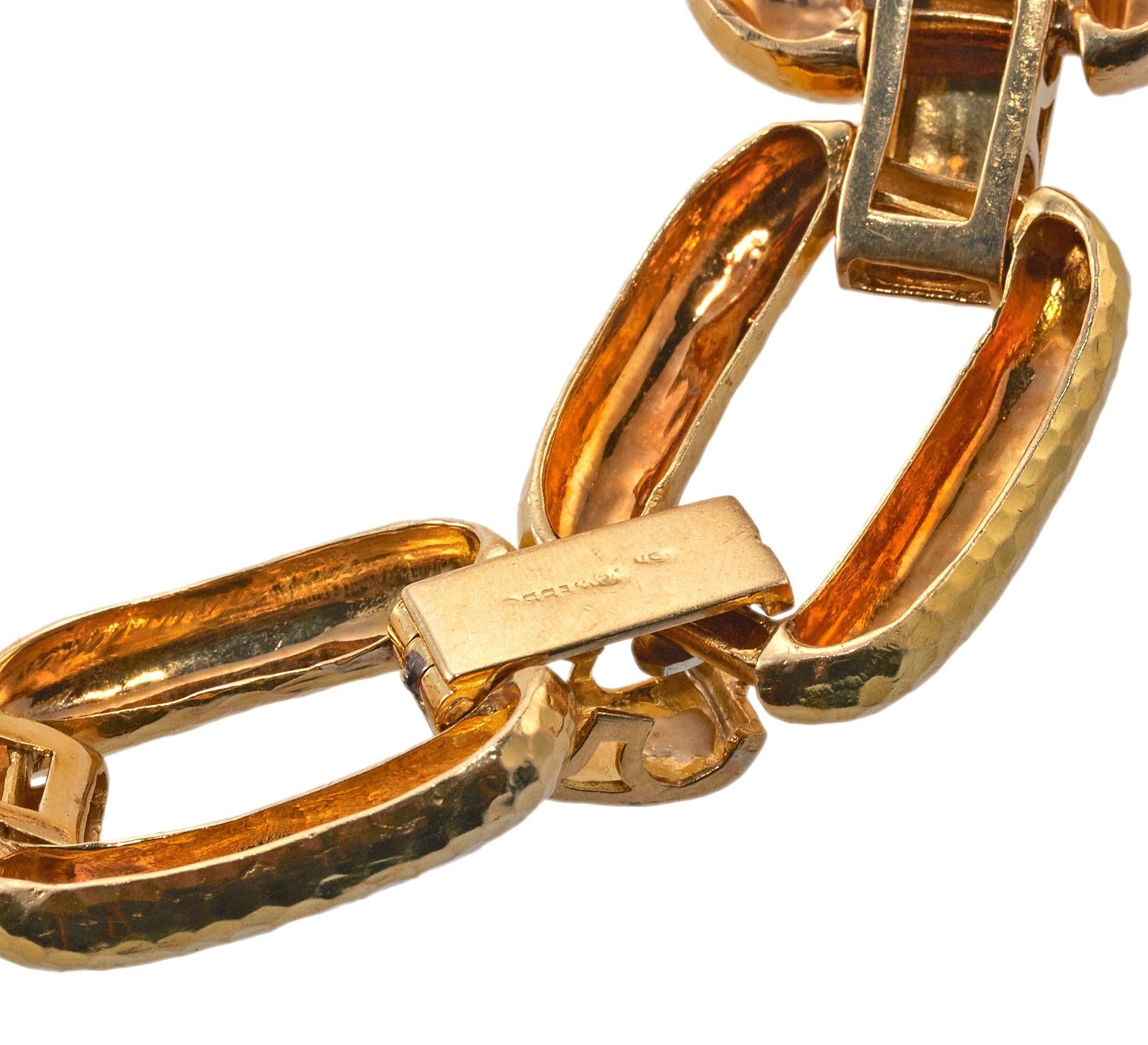 David Webb Diamond Hammered Gold Link Necklace