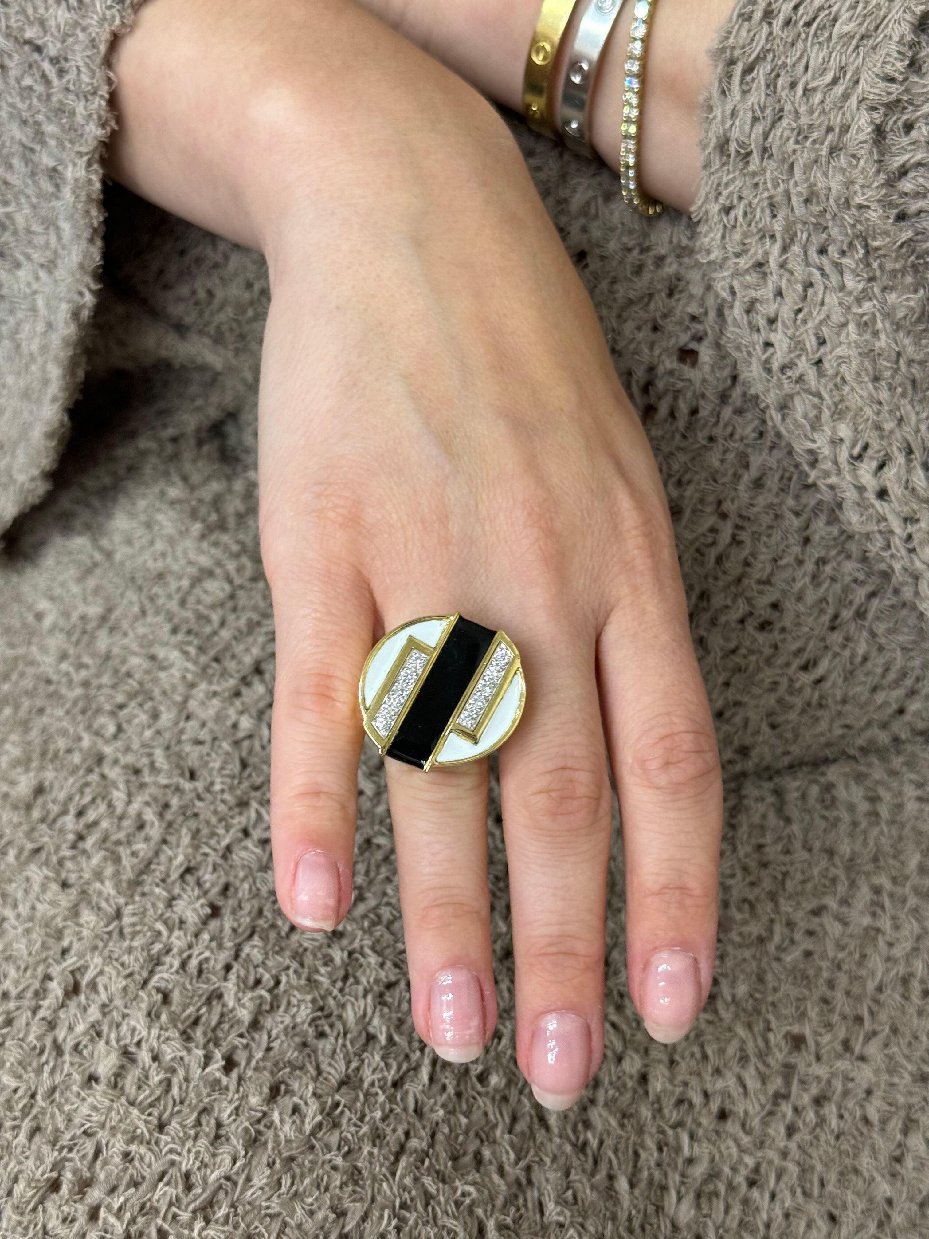 David Webb Enamel Diamond Gold Platinum Ring