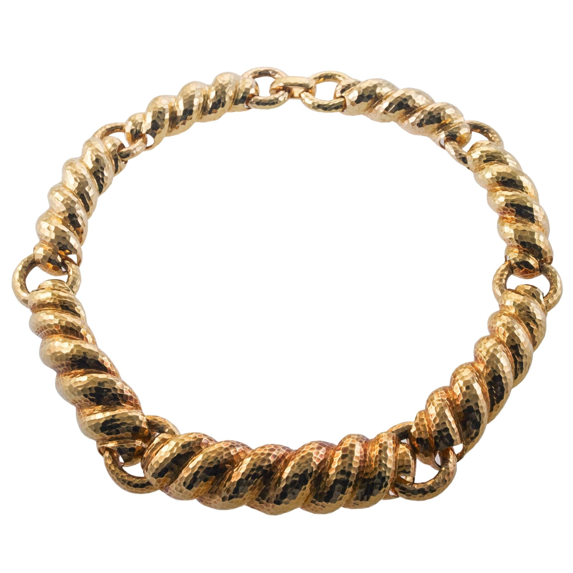 David Webb Hammered Link Gold Necklace