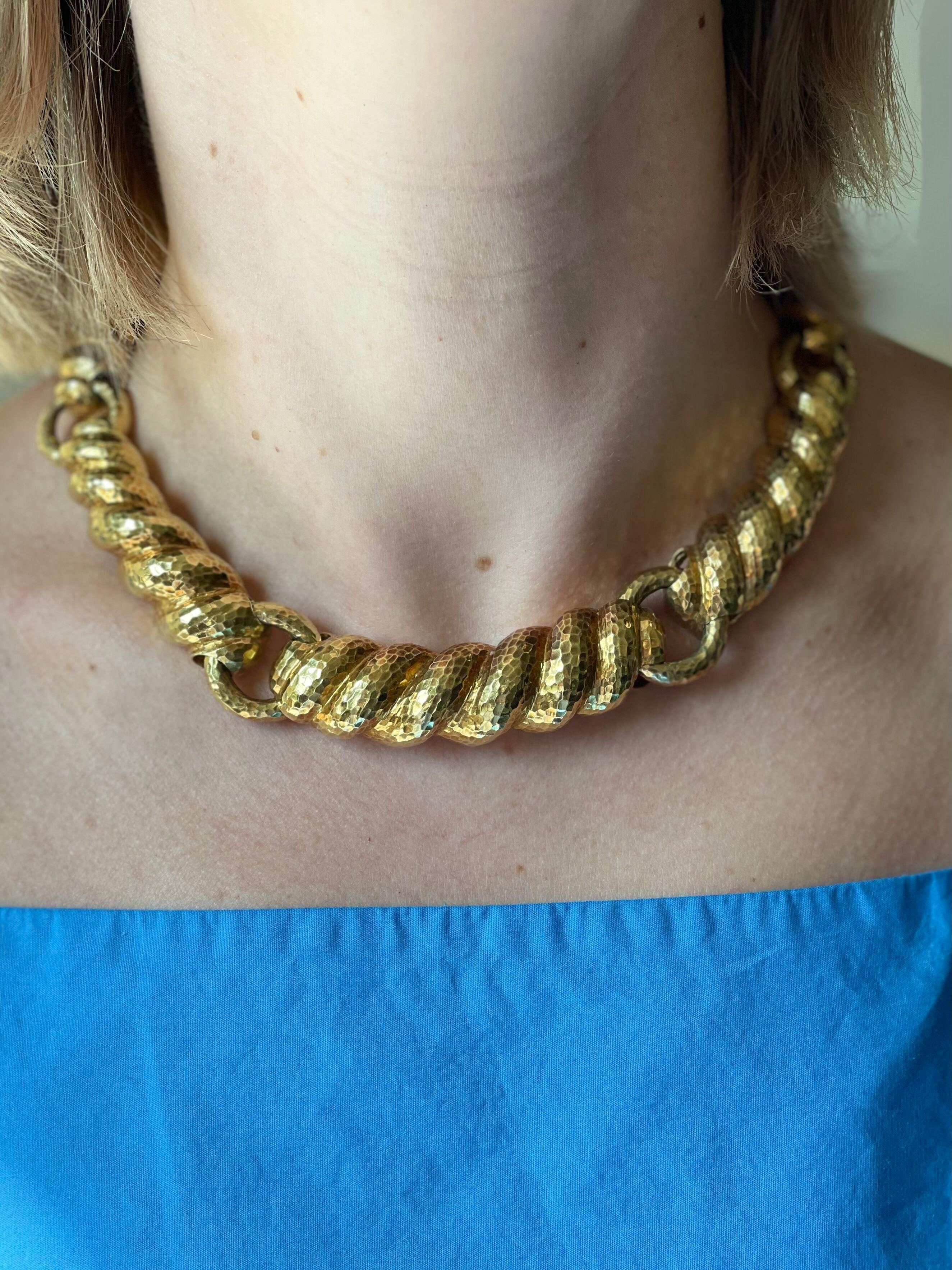 David Webb Hammered Link Gold Necklace